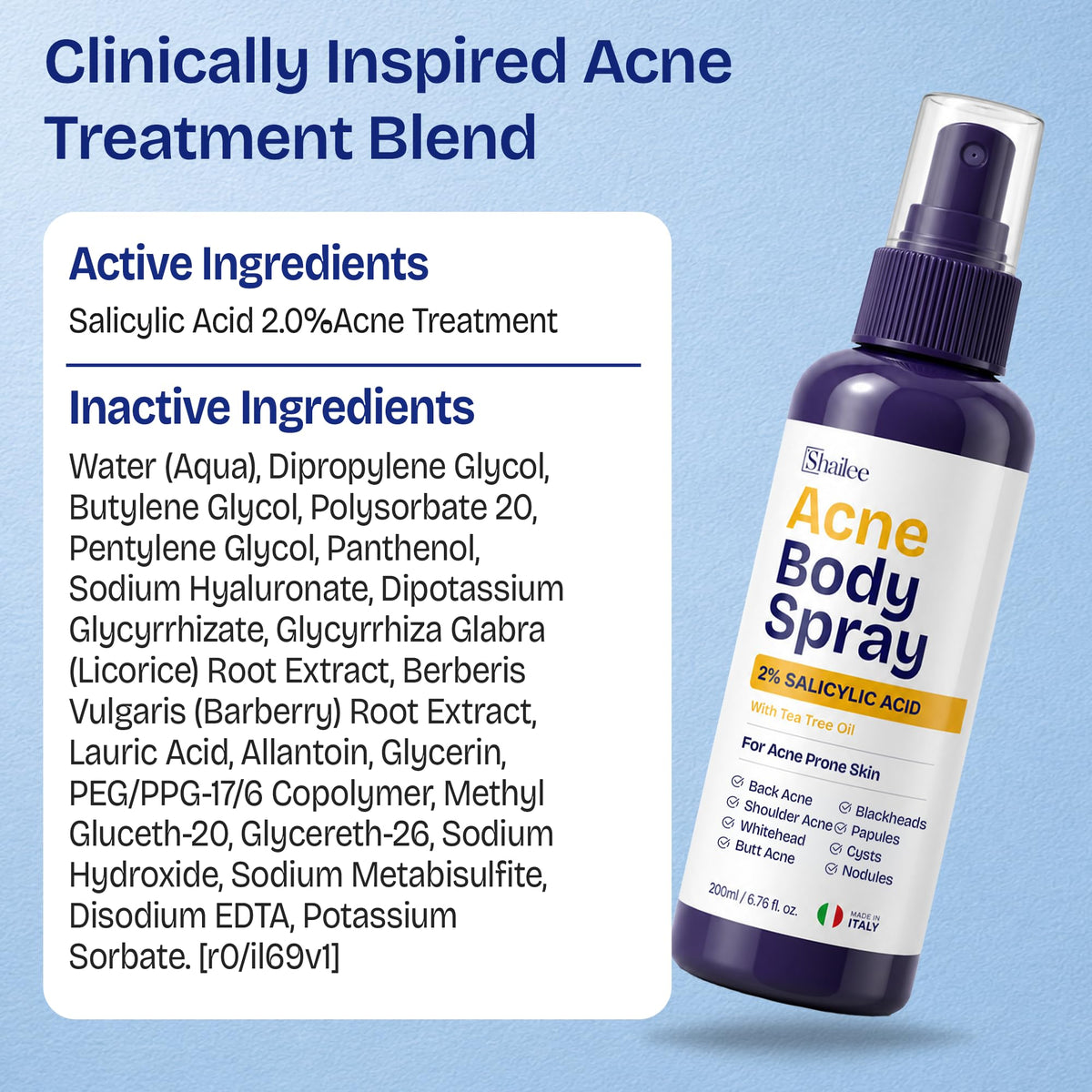 Body Acne Spray | Back Acne Treatment for Face, Body, Shoulder & Butt | Acne Body Spray for Blackheads & Whiteheads