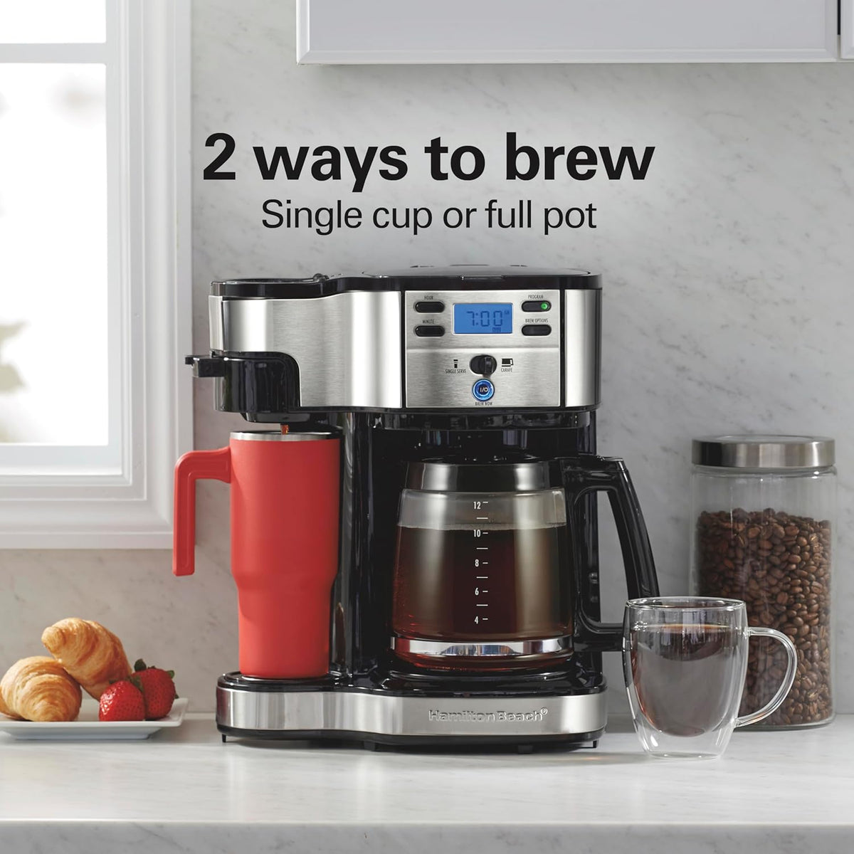 2-Way Brewer Coffee Maker, Single-Serve and 12-Cup Pot, Black/Stainless Steel(49980A), Carafe | 12 Cup Glass Carafe
