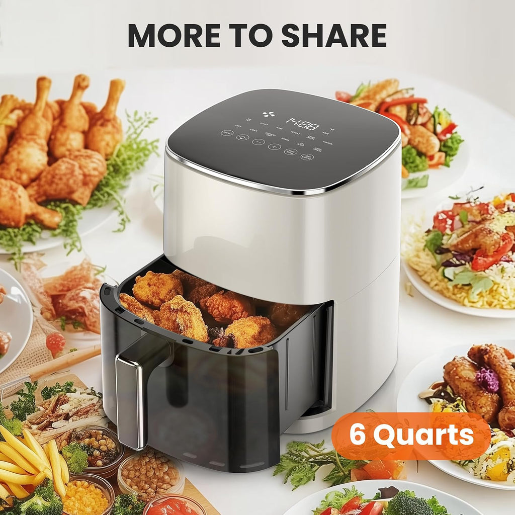 6QT Air Fryer with Window, Square Airfryer Oven 12-in-1 for Family, 400°F Rapid Air Crispy Technology, Roast Bake
