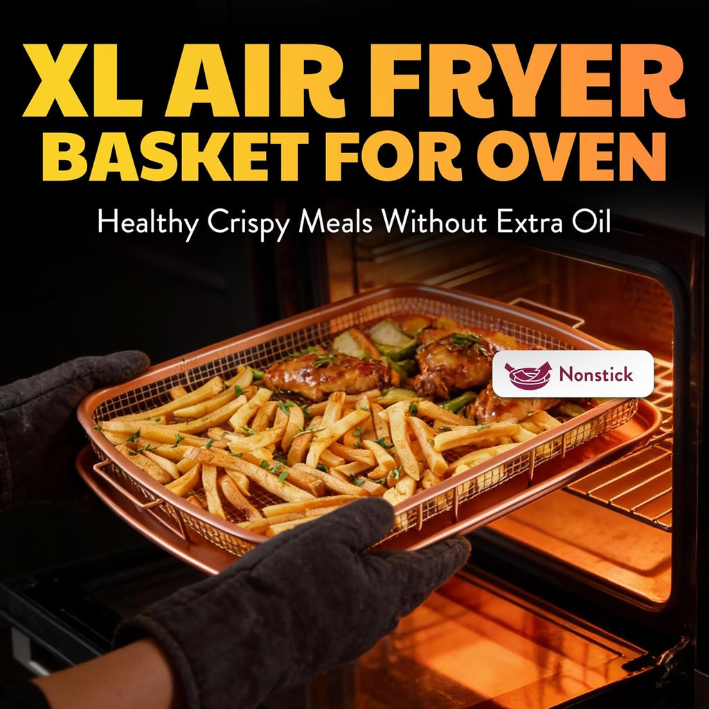 Air Fryer Basket for Oven - 16.5” x 12.5” | Oven Air Fry Tray for Fries, Wings & Bacon, Non Stick Ceramic Coating