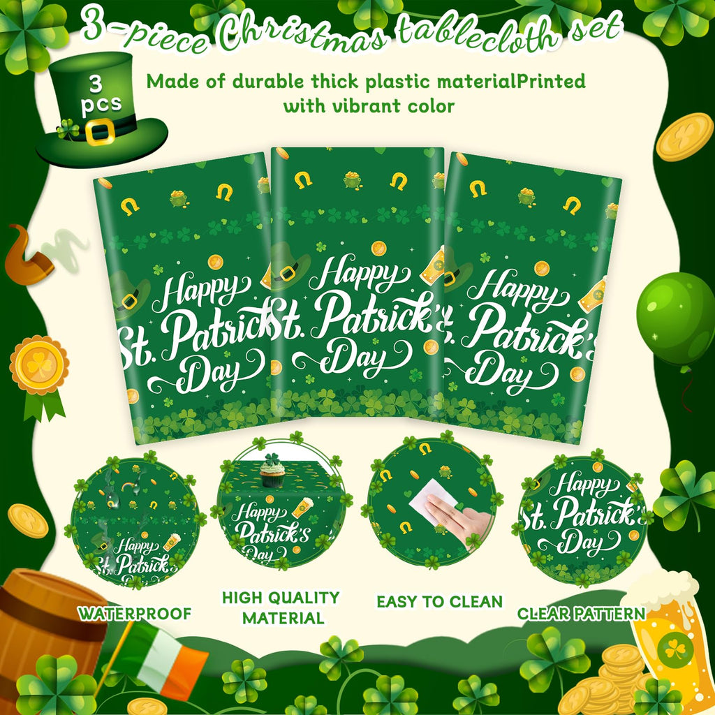 St. Patrick's Day Tablecloths, 3 Pack 54 x 108 Inch Table Covers Set