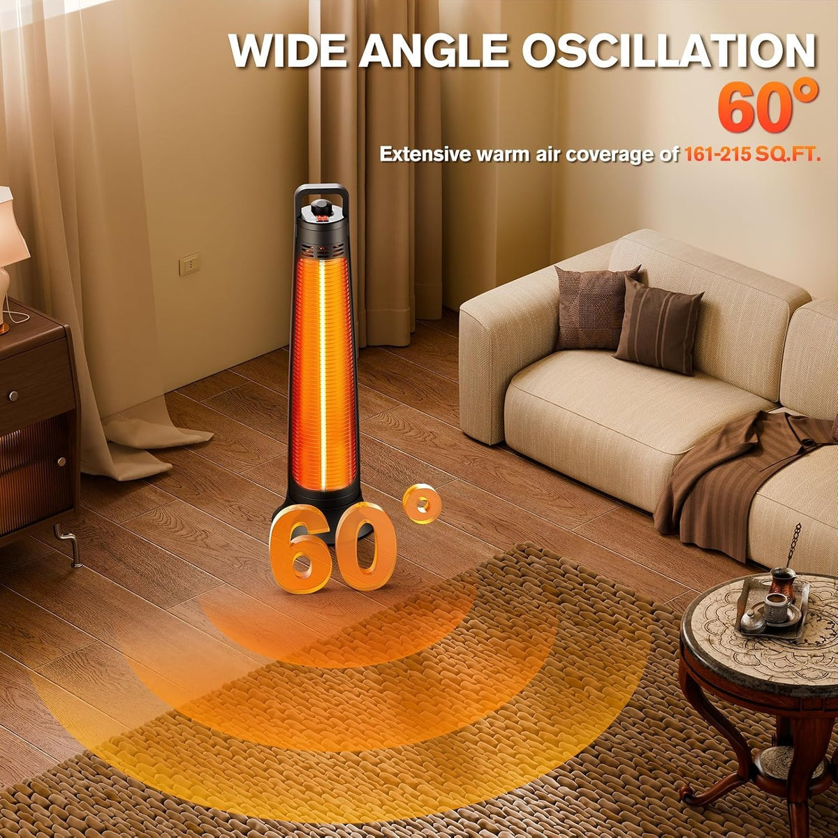 Outdoor Heaters for Patio, 1500W, Infrared Patio Heater with 3H Timer, 60° Oscillation, Tip-Over & Overheat