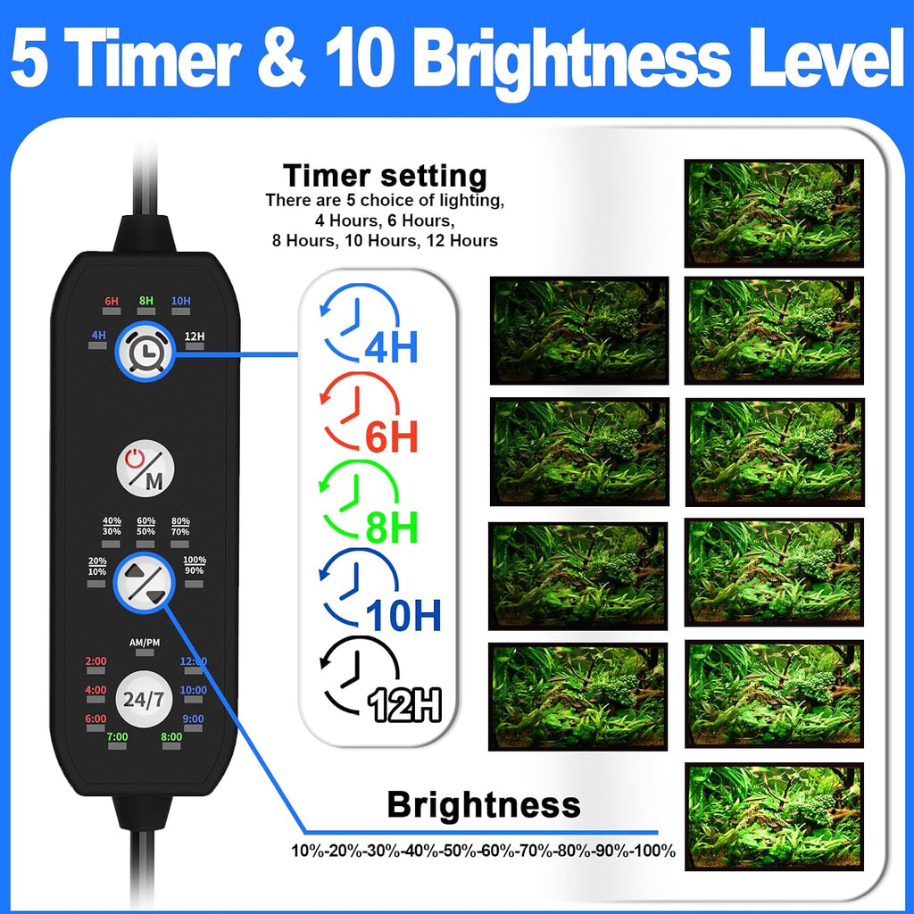 Clip On Aquarium Light for Plants-24/7 Fish Tank Light, 12-20 Inch | Led Aquarium Plant Light with Timer, Full