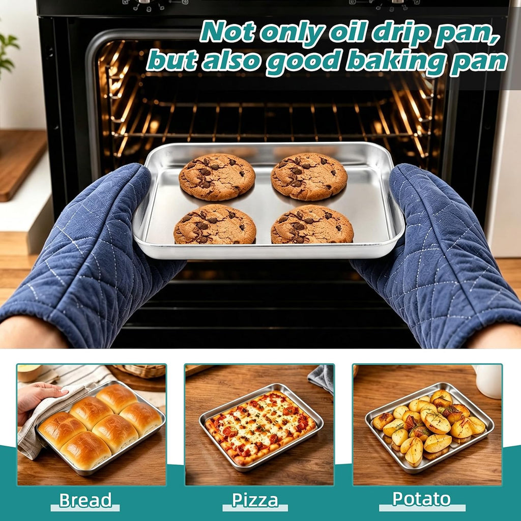 Air Fryer Basket for Oven, 9.3" x 7" Air Fryer Basket and Tray | Stainless Steel, with Grease-Catching Tray, Less Oil