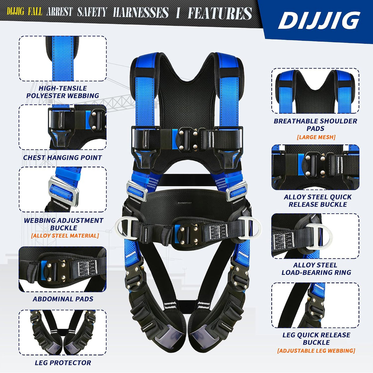 Safety Harness Fall Protection Kit with Shock Absorbing Lanyard | Safety Straps Upgrade Quick Buckles, Roofing