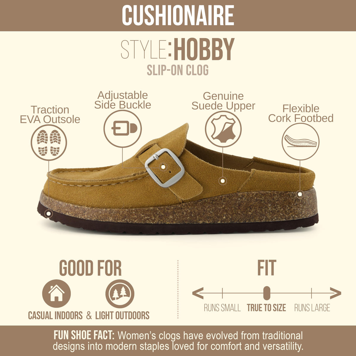 Hobby 100% Genuine Leather Slip On Clogs for Women, Camel Genuine Leather 11