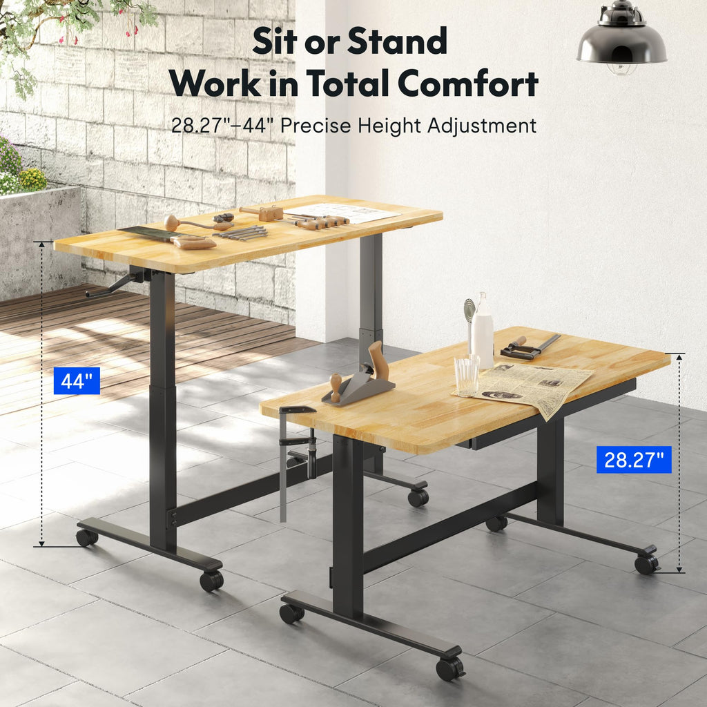 Adjustable Workbench, 47.2" x 23.6" Work Table with Hand Crank