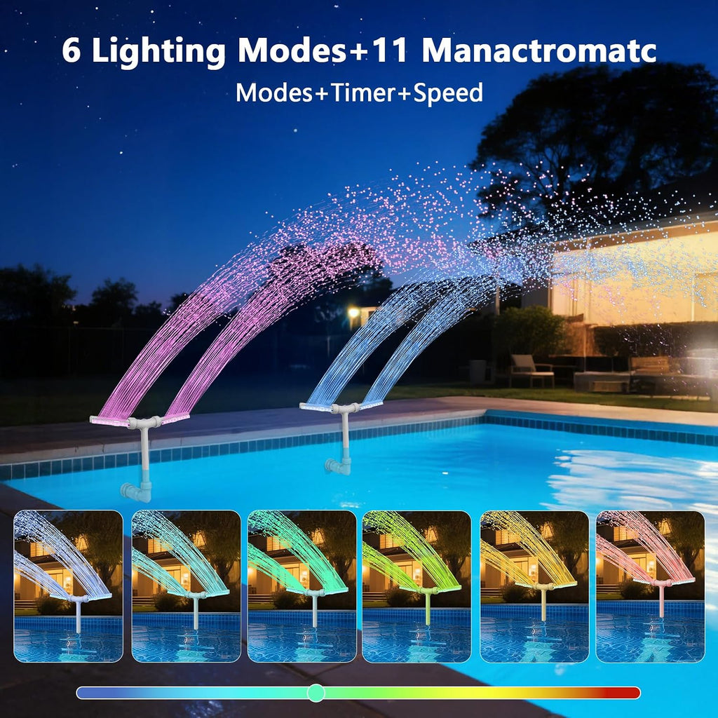 Solar Pool Fountain with Lights - Dual Spray Water Fountains for Above Ground/Inground Pools, High-Pressure Waterfall
