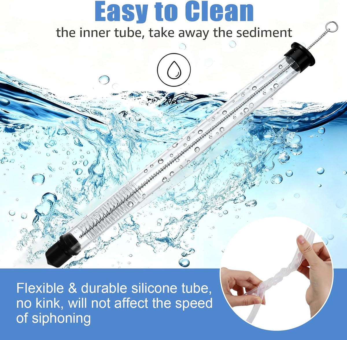 14” Auto Siphon with 12.9” Bottle Wand & 5.5FT Food-Grade Silicone | Beer Wine Siphon Pump fit Liquid Transfer