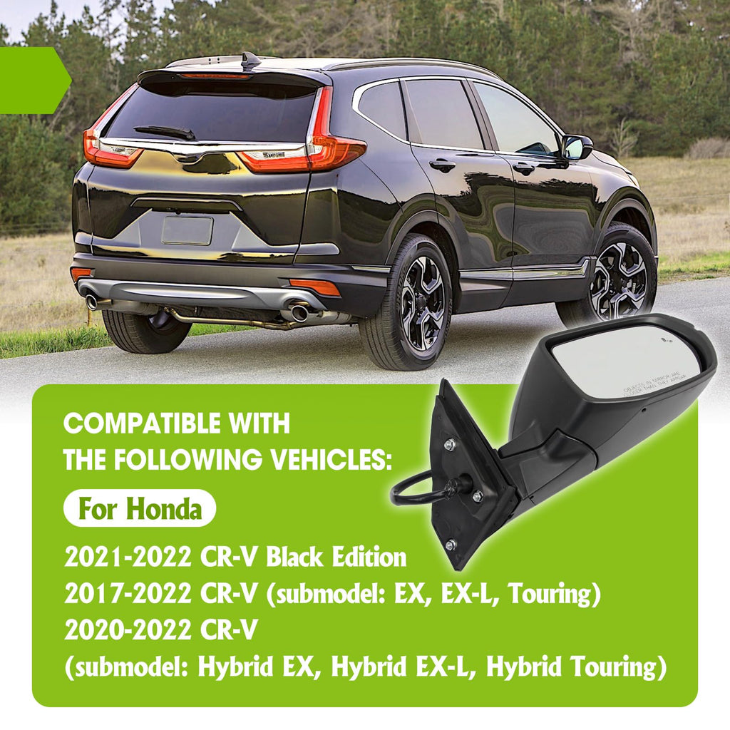 Cahuczlhoz Right Mirror Passenger Side Replacement for Honda CRV 2017-2022 9Pins Manual Folding Power Glass Heated with Turn Signal Light Blind Spot Detection BSD Replaces 76251TIWA0IZ Passenger Side