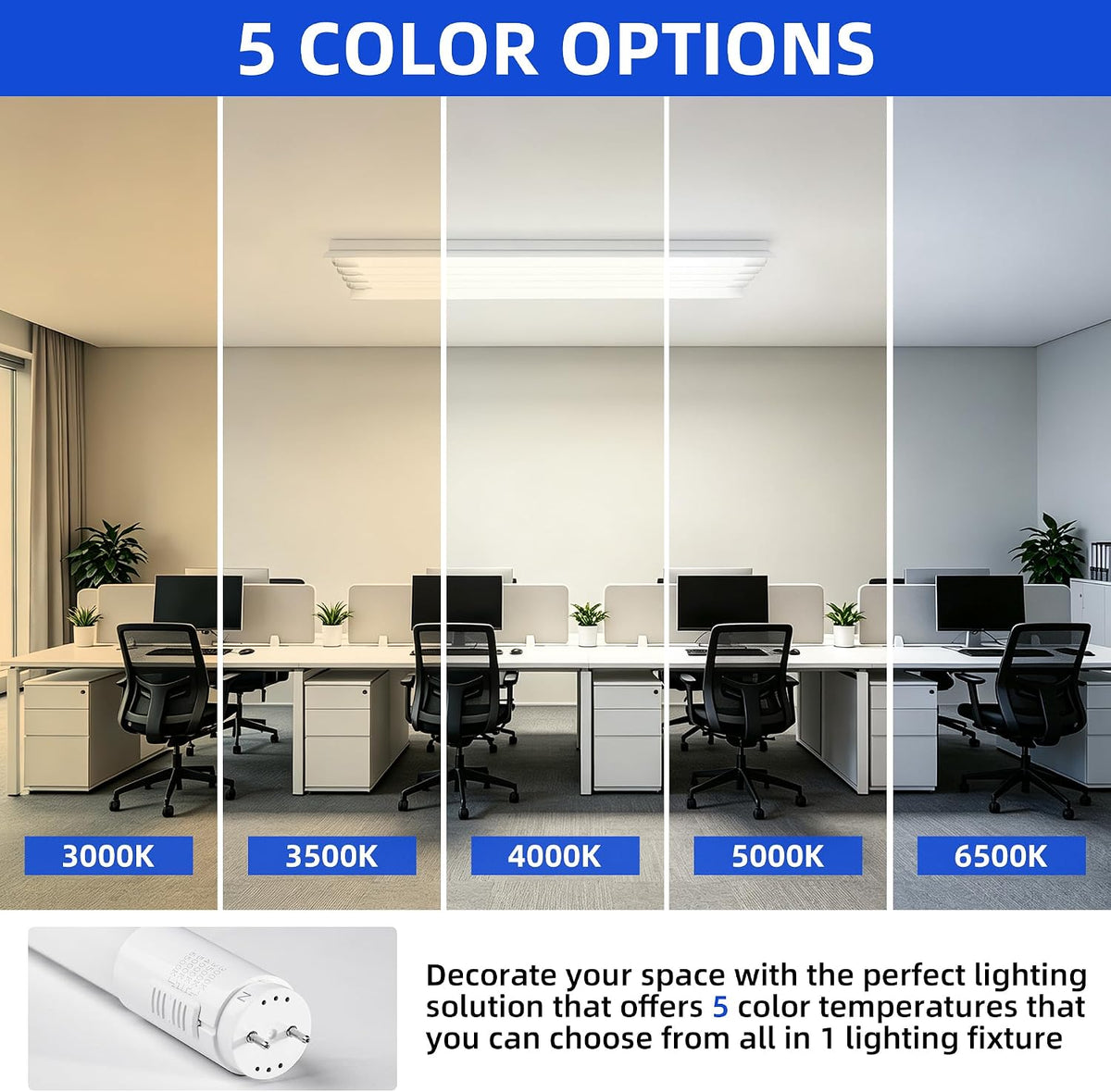 hykolity T8 LED Bulbs 4 Foot,186LM/W 5CCT 3000-6500K 14W 2600LM DLC 6.0 ETL