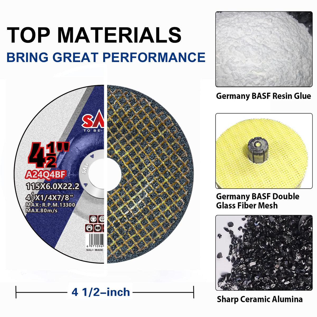 SALI 5 Pack 4-1/2 Inch Grinding Wheels for General Purpose Metal & Stainless Steel, Aluminum Oxide Grinding Disc for Angle Grinder, Depressed Center 4.5" * 1/4" * 7/8"(115 * 6.0 * 22.2 mm)