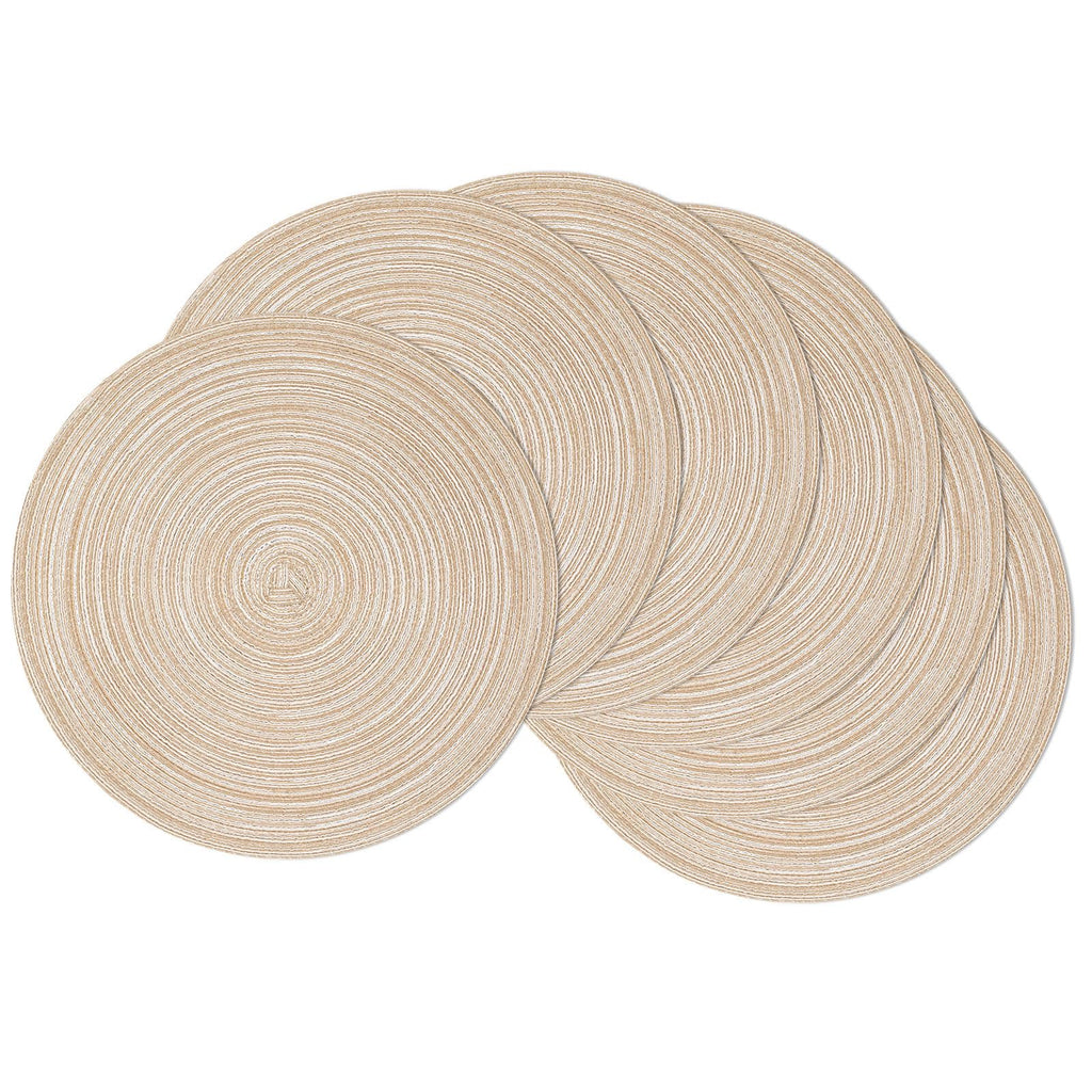 15 inch Round Placemats Set of 6, Cotton Polyester Woven Braided Place Mats, Washable Heat Resistant Circle Table