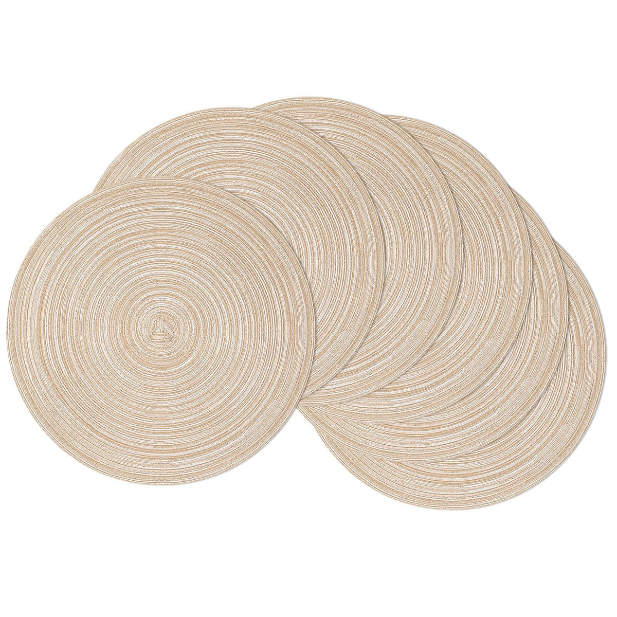 15 inch Round Placemats Set of 6, Cotton Polyester Woven Braided Place Mats, Washable Heat Resistant Circle Table