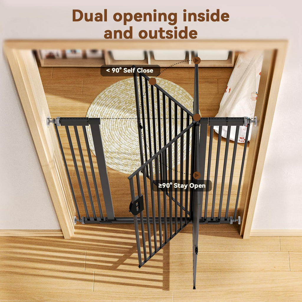 57" x 29.5-43" Wide Extra-Tall Full-Height Anti-Jump Cat & Pet Safety Gate with No-Drill Pressure Mount & Auto-Close Walk-Through Door