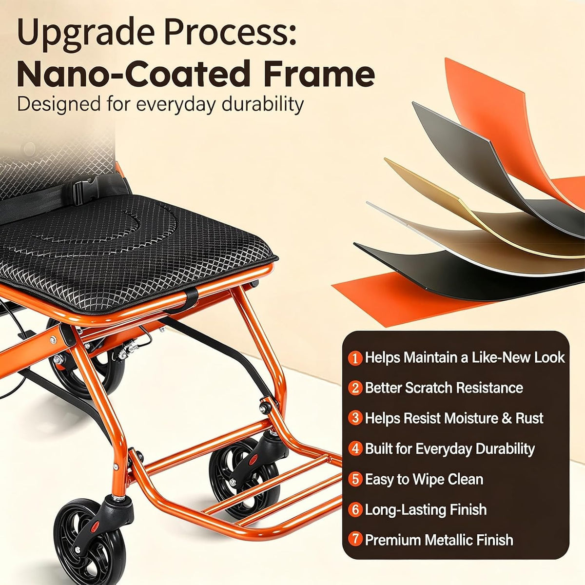 Lightweight Transport Wheelchair for Adults & Seniors, Foldable Travel Wheelchair with Upgraded 18.1" Seat