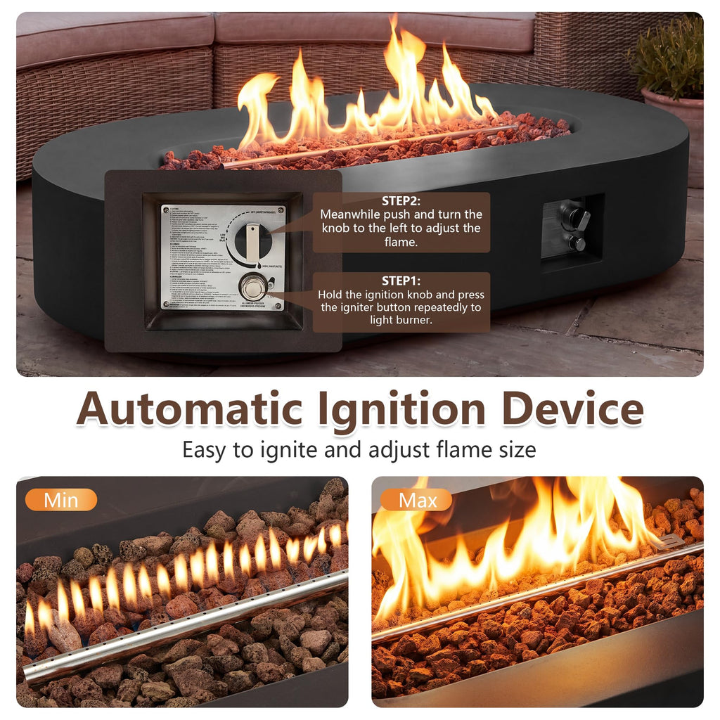 56" Propane Fire Pit Table Outdoor Oval Gas Fire Pit Table with Tank Holder