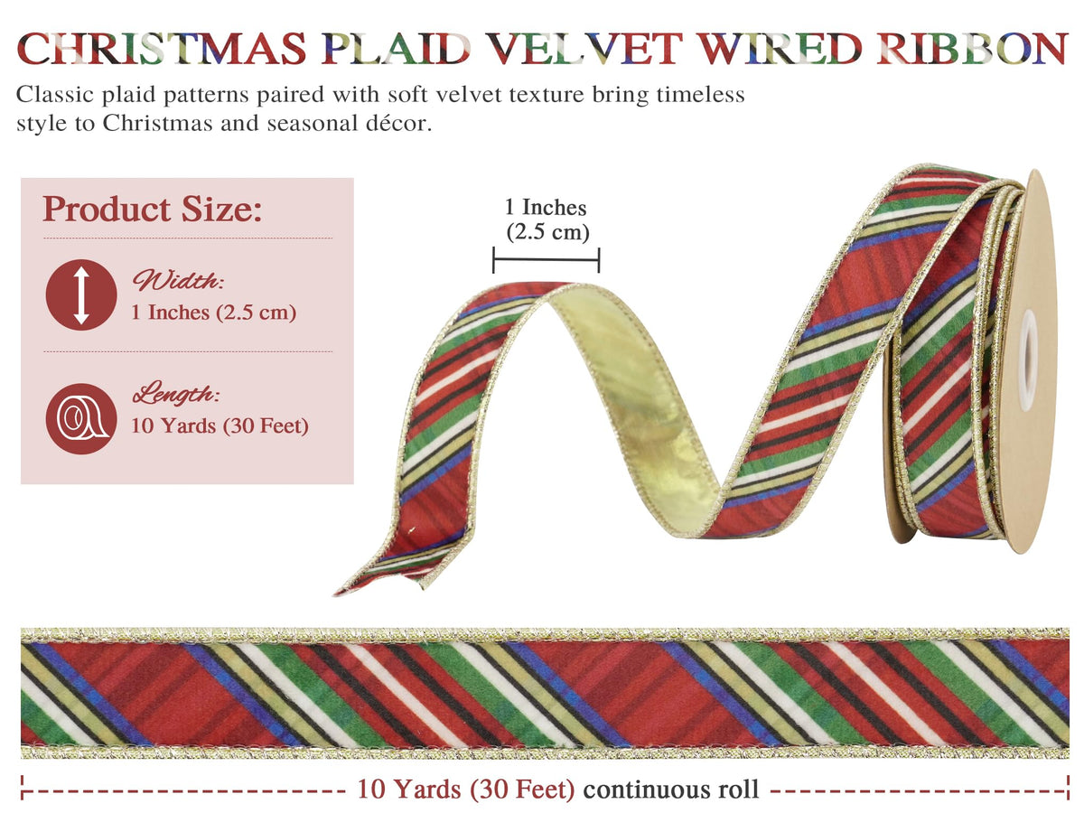Diagonal Nutcracker Plaid Wired Ribbon 1 inch Continuous 10 Yards