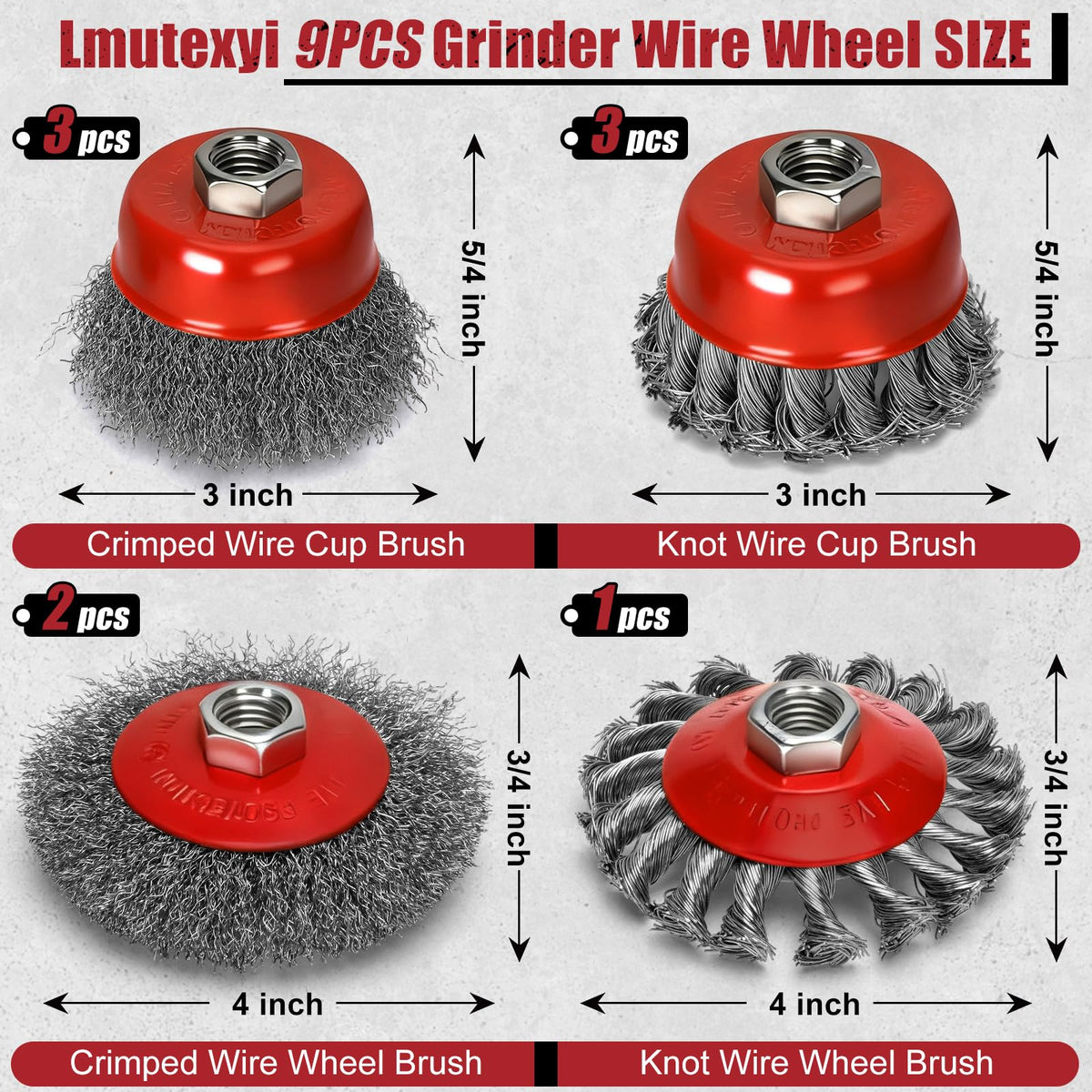 Lmutexyi 9Pcs Wire Wheel for Angle Grinder, 4 & 3In Knotted/Crimped