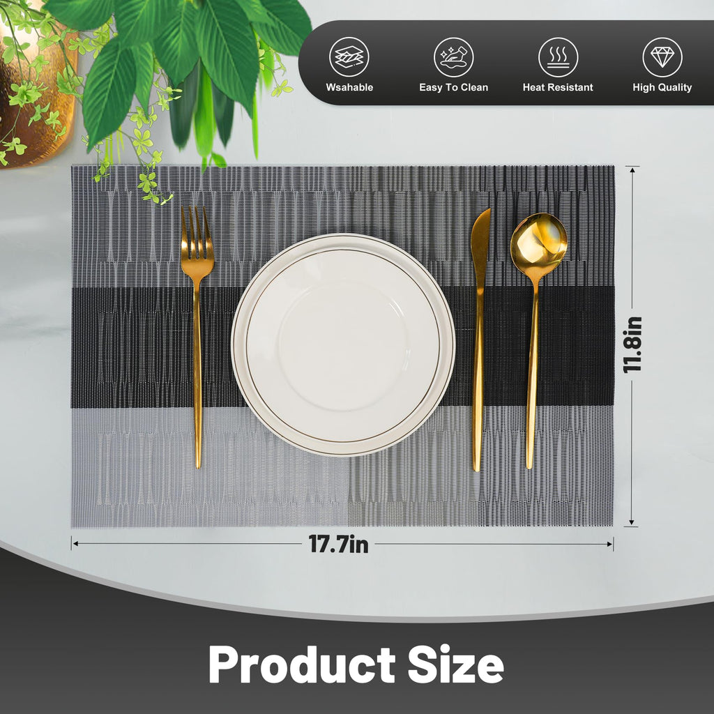Placemats Set of 8，Non-Slip PVC Weave Table Mats Easy to Clean，Heat Resistant Place Mats for Kitchen Dining Table