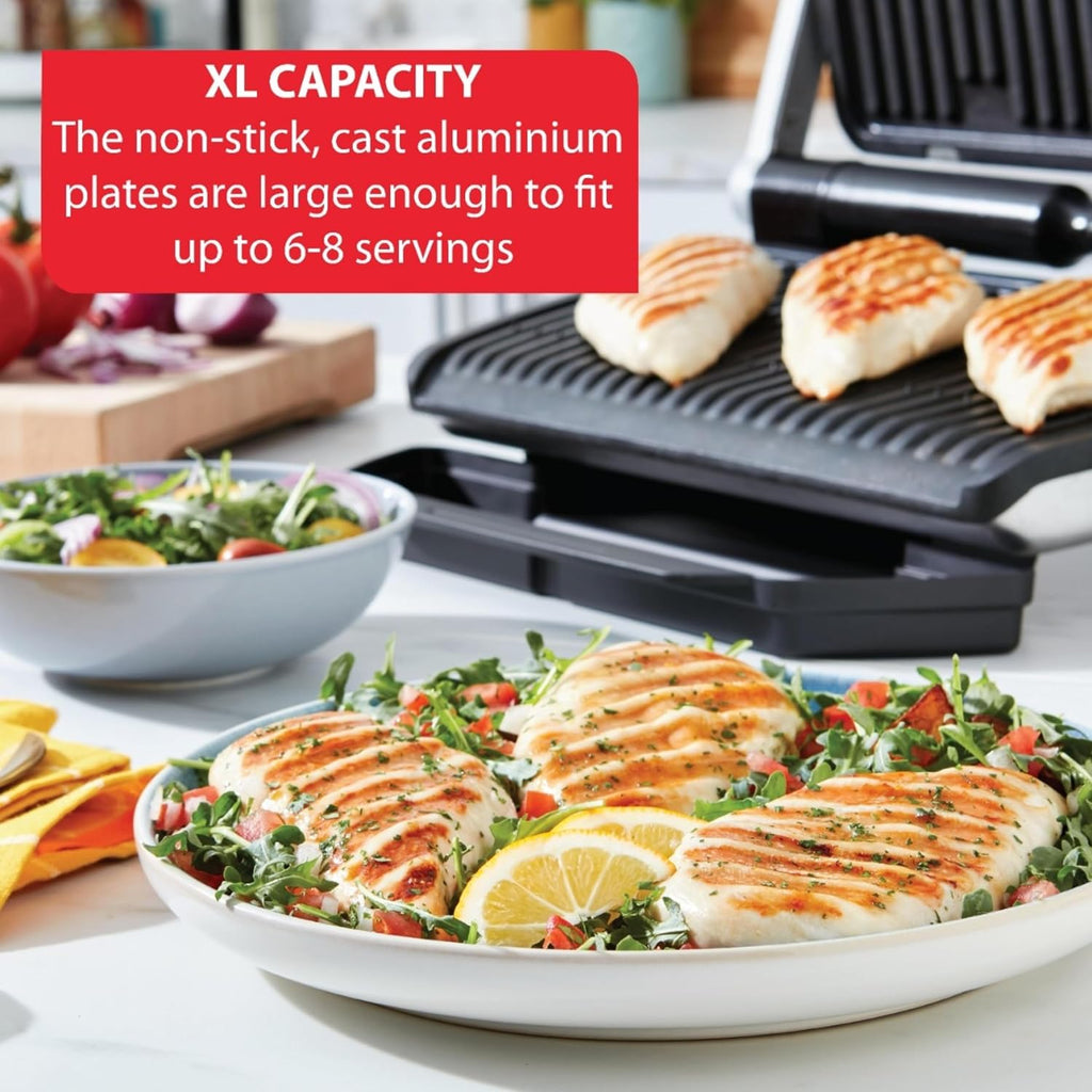 OptiGrill Stainless Steel XL Electric Grill, 6 Servings, 9 Intelligent Automatic Cooking Modes, Panini Press, 1800