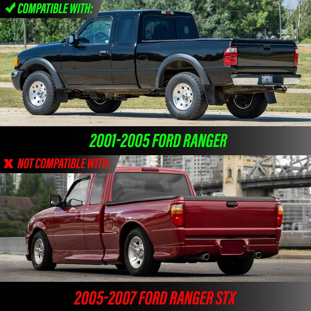 USR UNIQUE STYLE RACING 01-05 PJ PickUp Tail Light – Rear Lamps (Left + Right) Pair - Compatible with 2001-2005 Ford Ranger Pick Up Truck with Standard Bed - 3rd Gen (CLEAR LENS with COLOR BULBS)