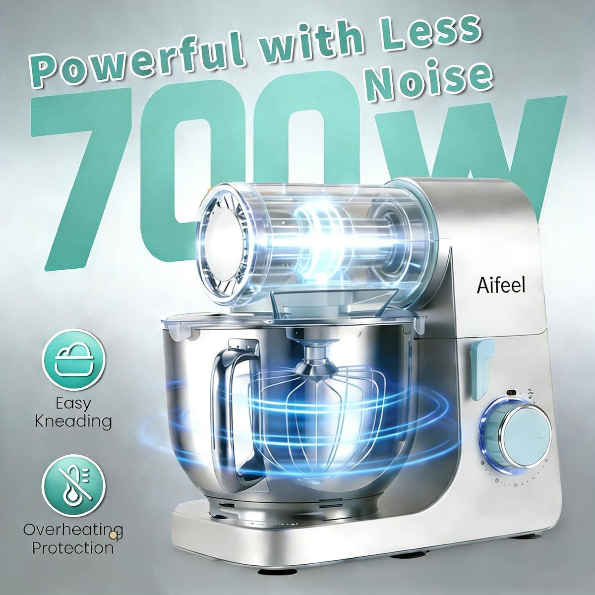 Stand Mixer,6.5QT Electric Mixer,700W DC Motor with Low Noise Green-Silver | Kitchen Mixer with Dough Hook,Flat