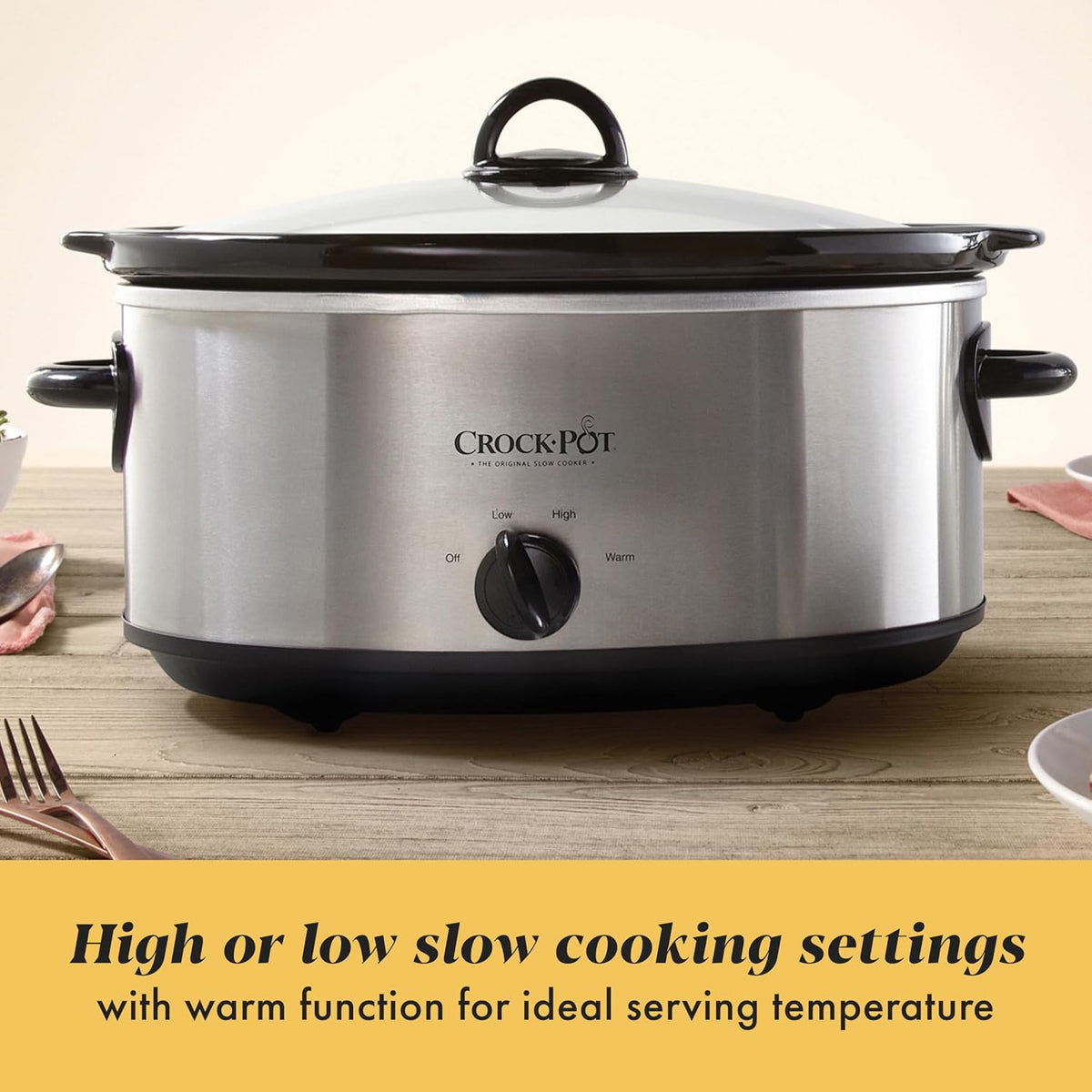 7-Quart Manual Slow Cooker, Family Size Serves 8+ People & Fits 6-lb Roast, Removable Stoneware with Warming Setting