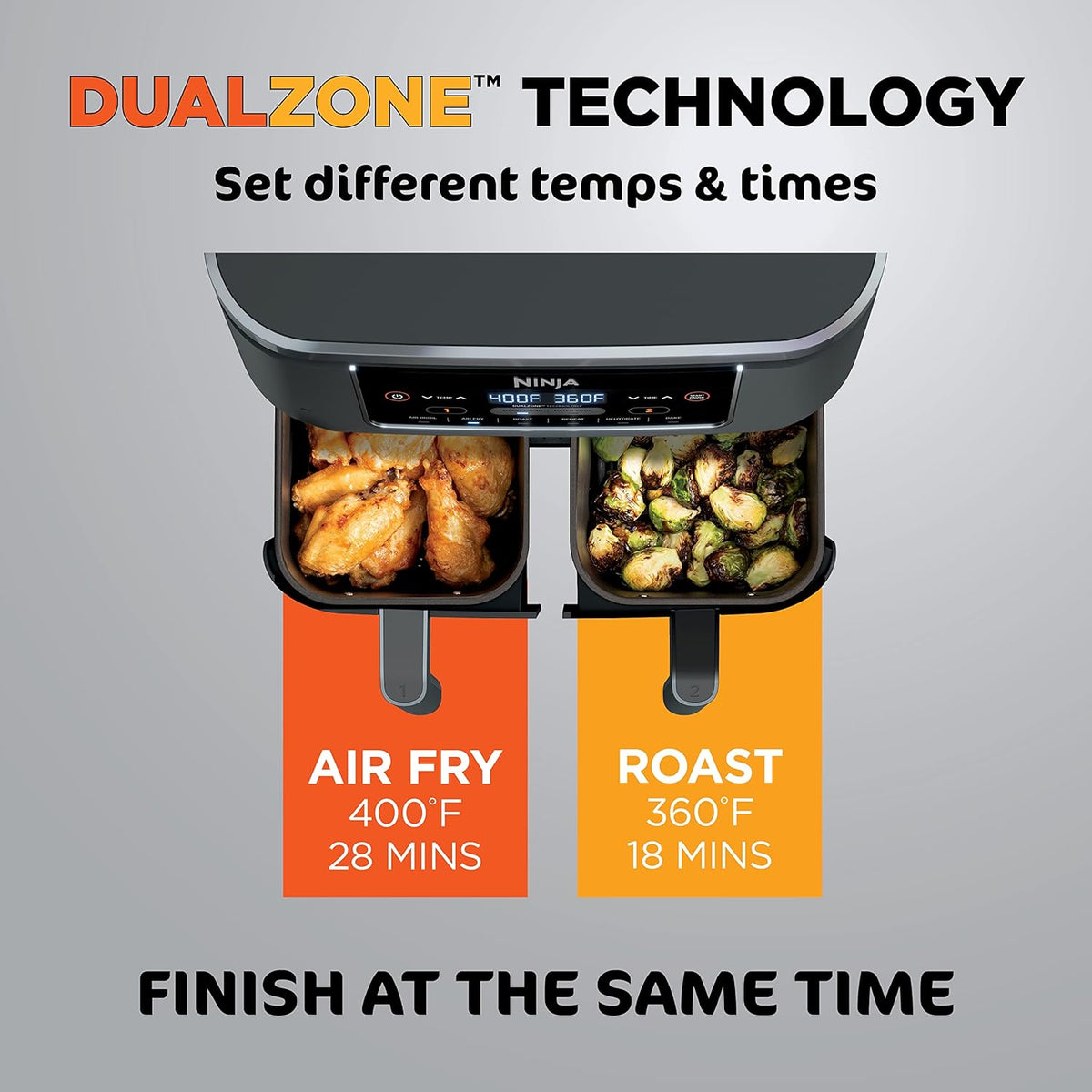 Ninja DZ201 Foodi 8 Quart 6-in-1 DualZone 2-Basket Air Fryer with 2 Independent Frying Baskets, Match Cook & Smart