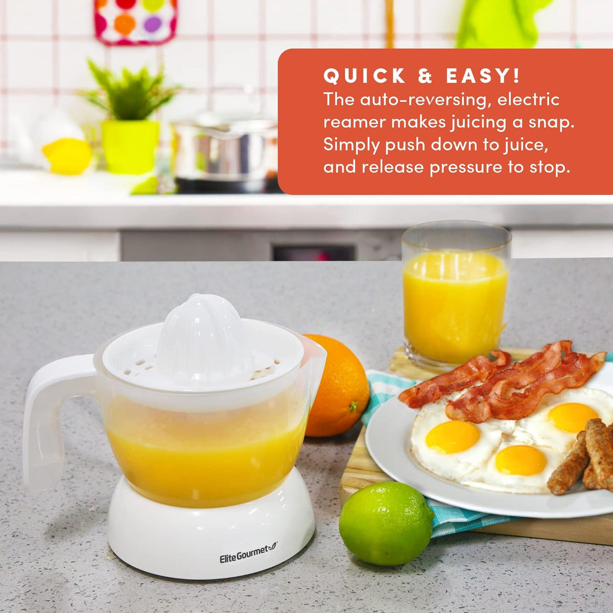ETS-411 Electric Citrus Juicer, Compact 30-Watt, 16 oz, White | BPA-Free build with large-volume pulp control