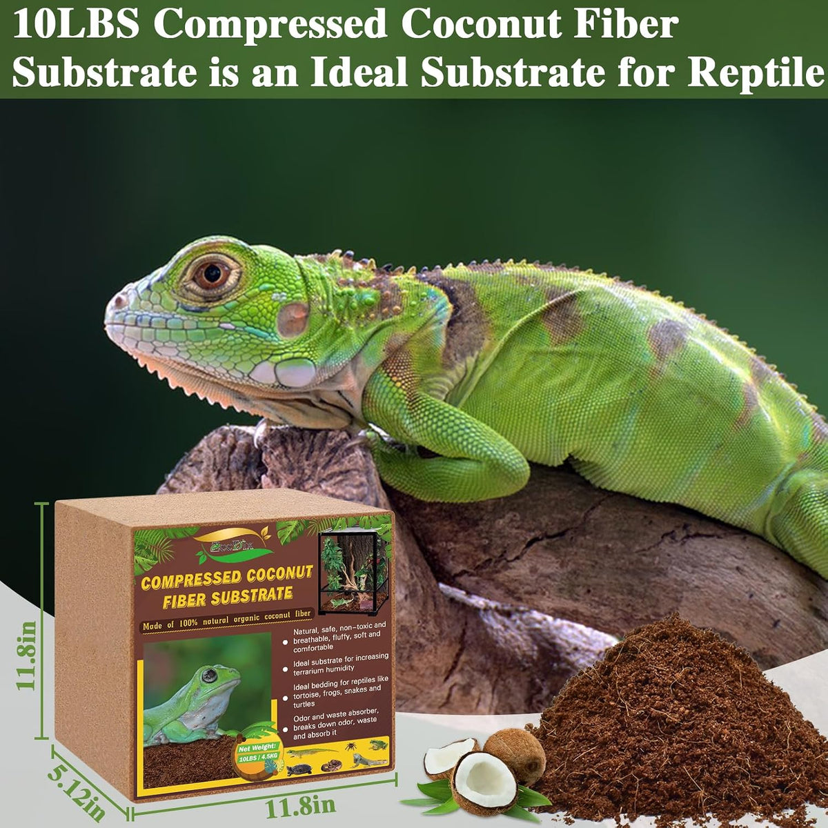 10LBS Coconut Fiber Substrate, Premium Coco Coir Reptile Substrate