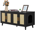 Boho Cat Litter Box Enclosure for 2 Cats, Black and Natural