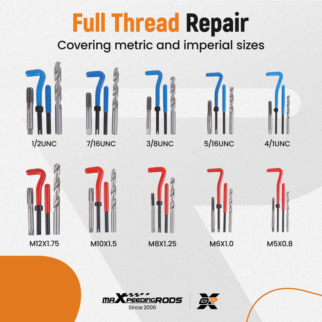 maXpeedingrods 320PCS Helicoil Thread Repair Kit for SAE & Metric Sizes