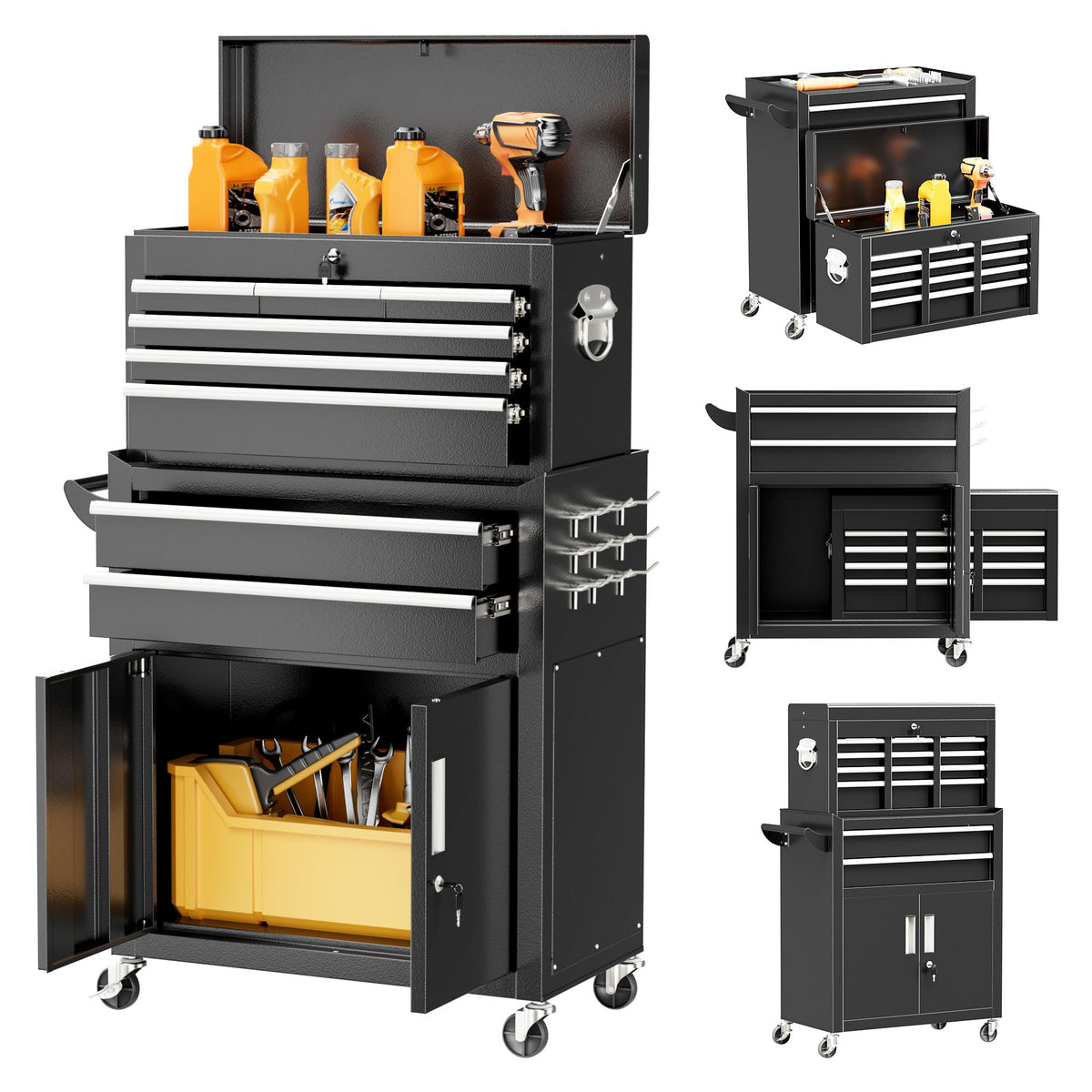 8 Drawer Rolling Tool Chest with Lock, Tool Storage Cabinet（Black）