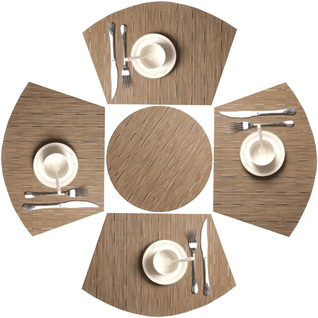 Small Round Table Placemats Set of 5 Woven Vinyl Wedge Placemats with Centerpiece Round Table Mats Heat Resistant