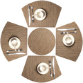 Small Round Table Placemats Set of 5 Woven Vinyl Wedge Placemats with Centerpiece Round Table Mats Heat Resistant