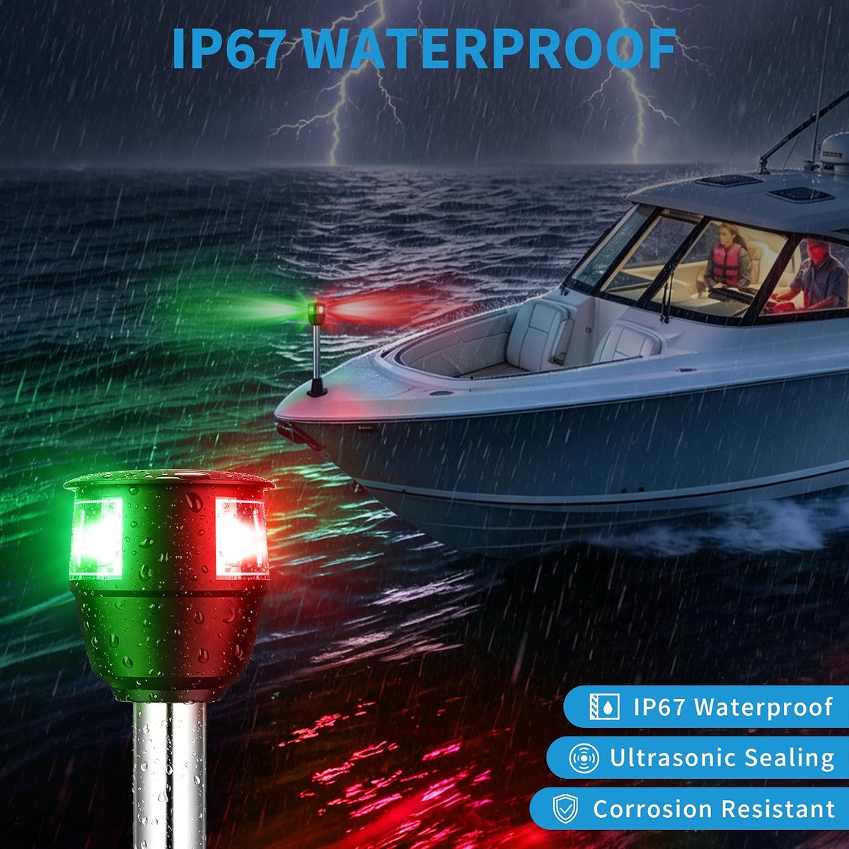 Obcursco Boat Navigation Lights, Red and Green LED Bow with Task Lights
