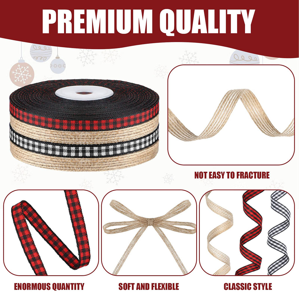 4 Rolls Christmas Buffalo Plaid Ribbons Craft, 0.24 Inch, Retro