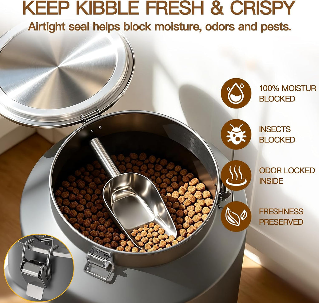 Stainless Steel Dog Food Storage Container 45 lb with Scoop & Lid