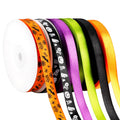 6 Rolls 150 Yards Halloween Ribbon Thin for Wreaths Bat Spider Web Pumpkin Print Grosgrain Ghost Witch Hat Ribbon