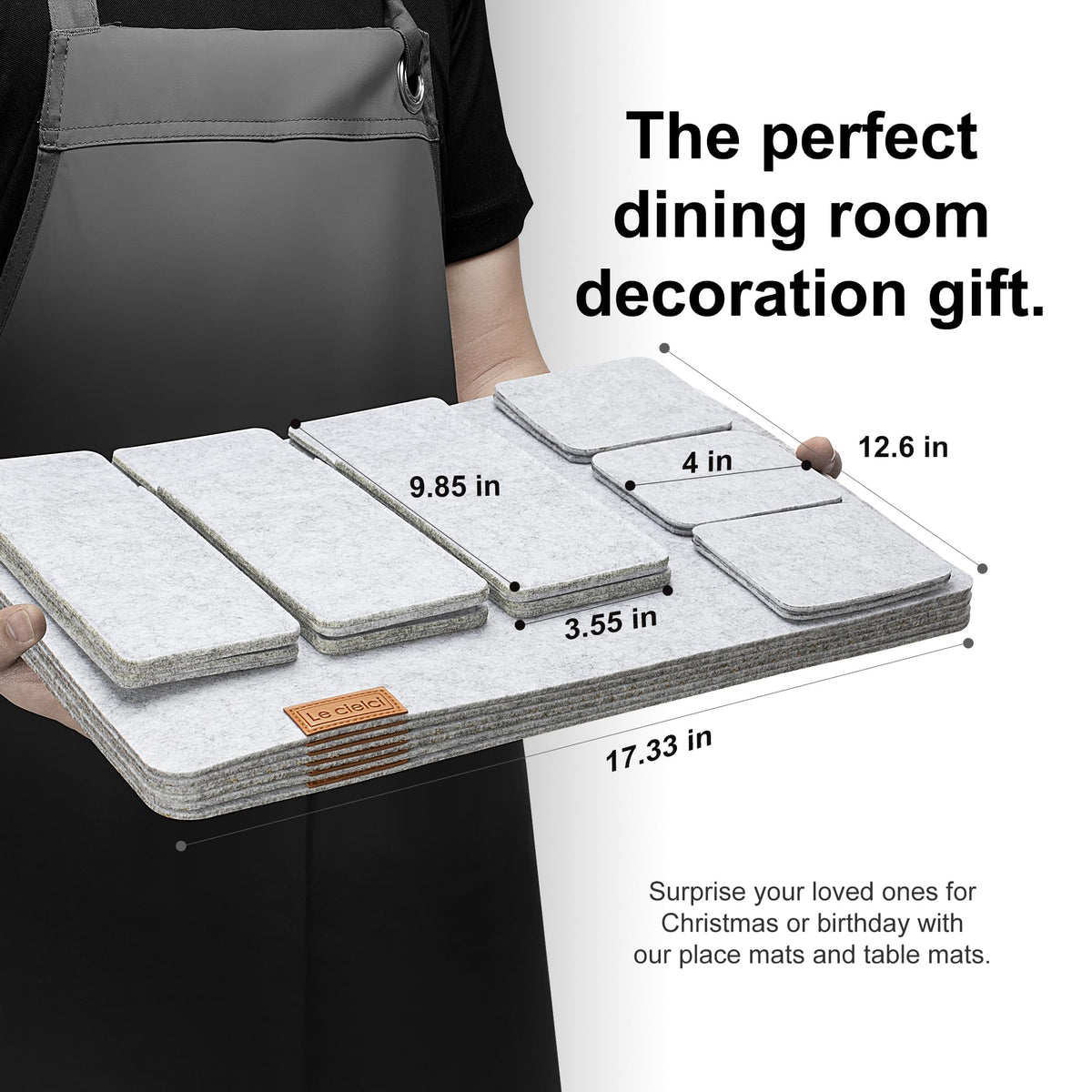 6 Placemats, 6 Coasters & 6 Cutlery Bags, Light Gray Felt Table Mats