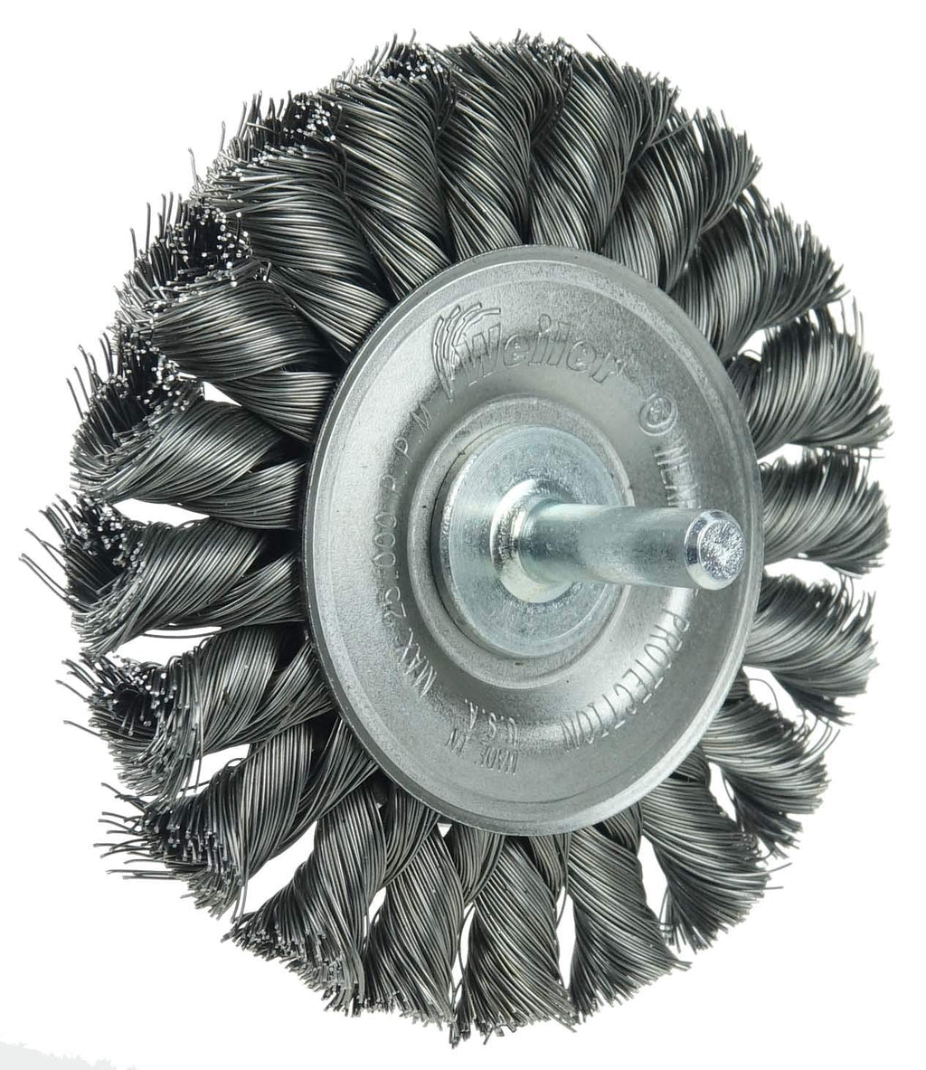 Weiler 17680 3-1/4" Stem-Mounted Knot Wire Wheel, .0118" Steel Fill, 1/4" Stem, Made in the USA