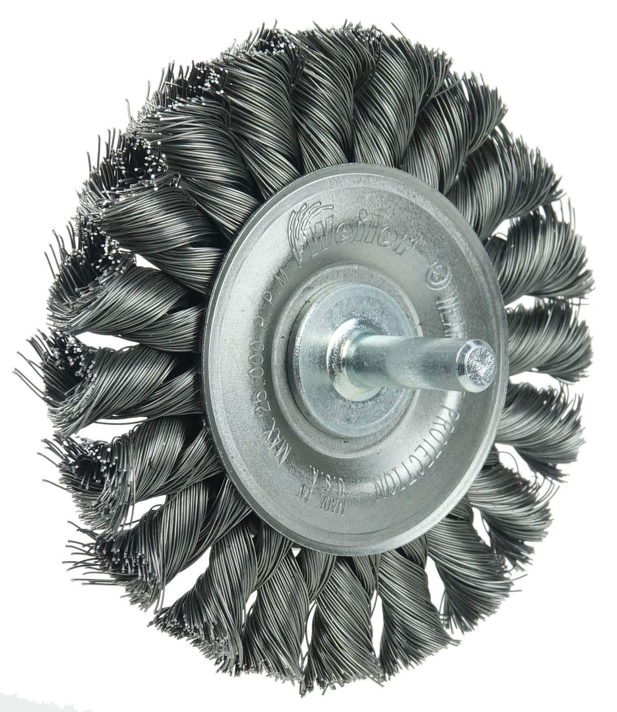 Weiler 17680 3-1/4" Stem-Mounted Knot Wire Wheel, .0118" Steel Fill, 1/4" Stem, Made in the USA