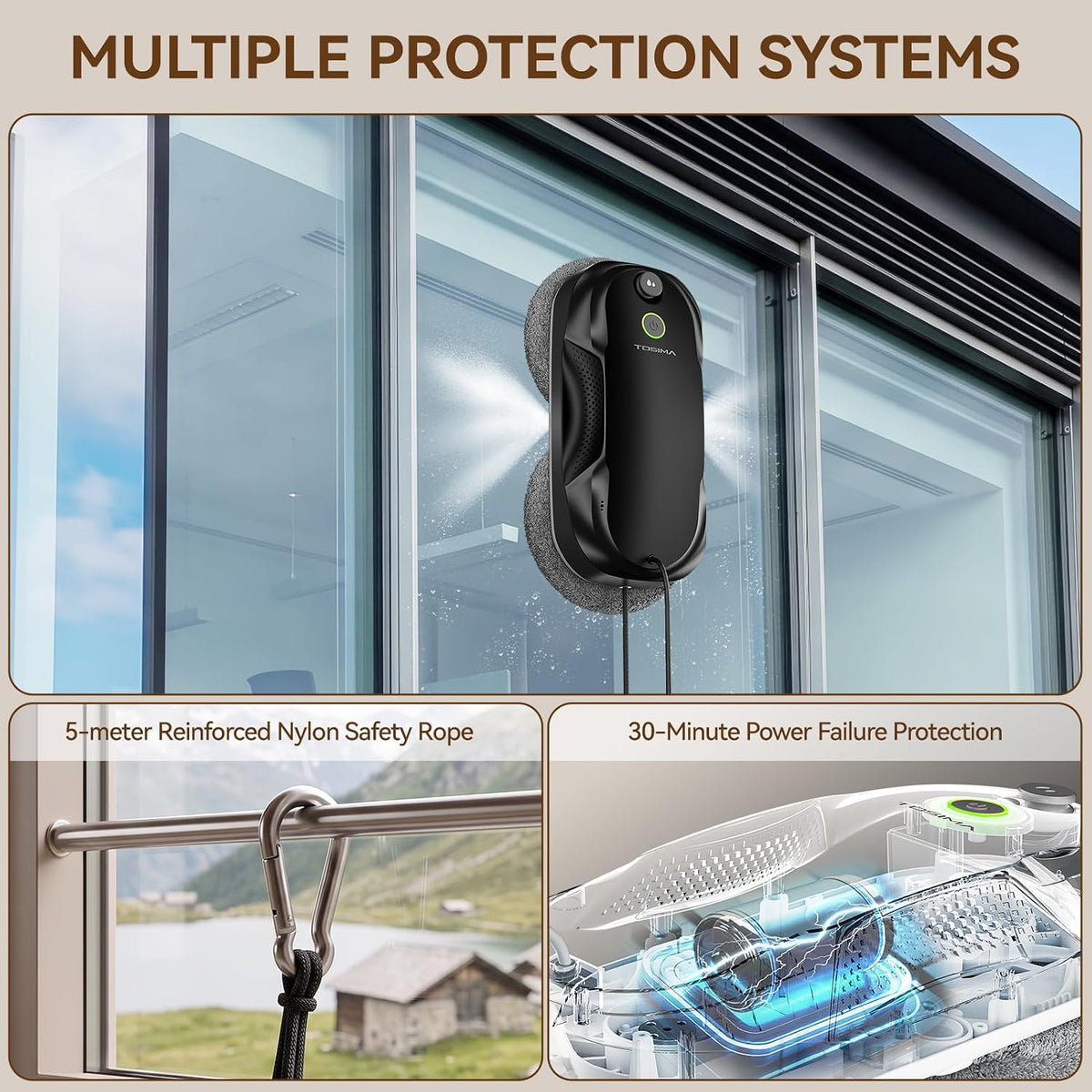 W5 Window Cleaning Robot, 6400Pa Max Adaptive Suction, Smart Window Cleaner with Triple Safety System, Intelligent
