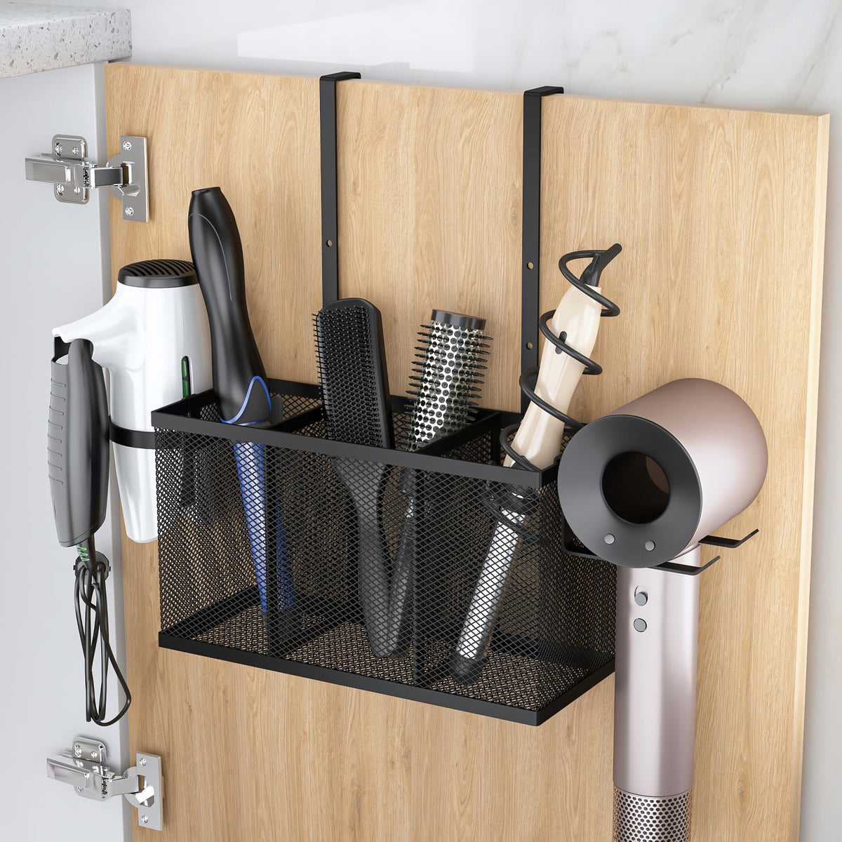 SHINEWON Hair Tool Organizer, Adjustable Height Hair Dryer Holder, Black