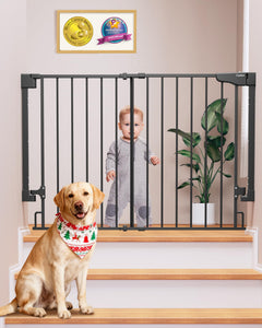 29.2-43" Adjustable Hardware/Pressure-Mounted Pet & Child Safety Gate with Auto-Close Walk-Through Door for Stairs, Hallways & Wide Doorways — Black