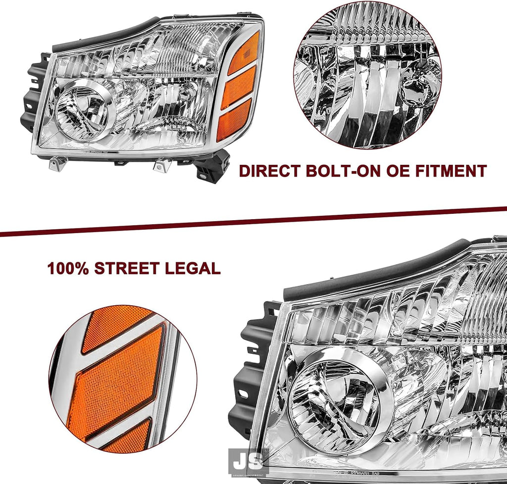 JSBOYAT Headlight Assembly Fit for 2004-2015 Nissan Titan / 05-07 Armada