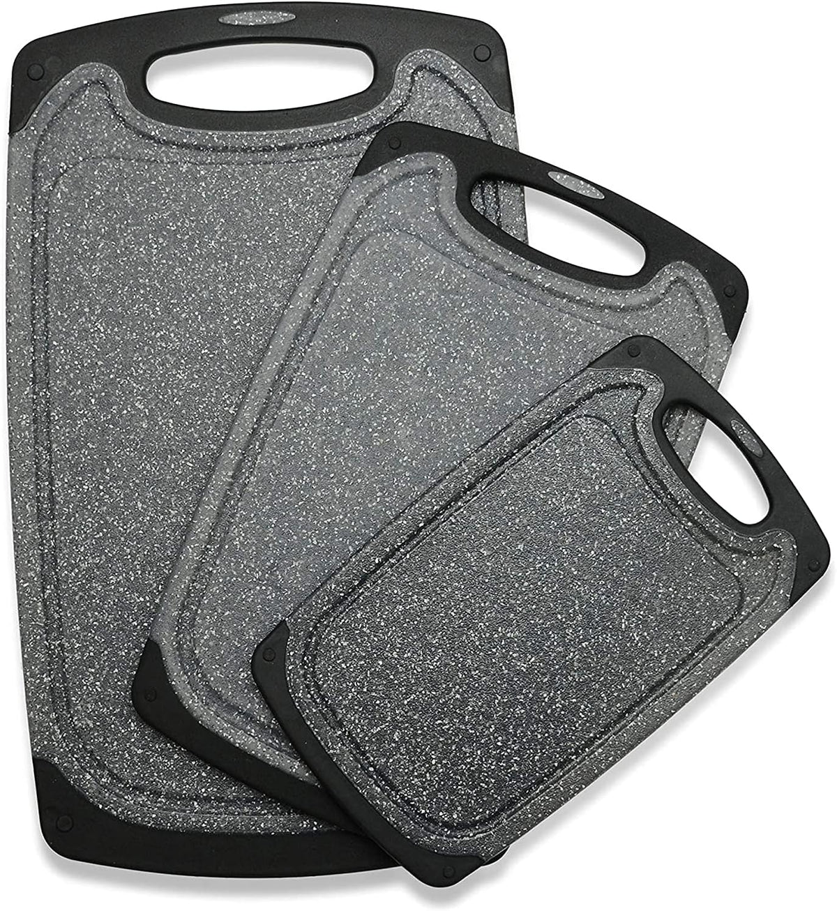 Plastic Cutting Boards Set of 3 for Kitchen, Thick Chopping Board with Deep Juice Grooves, Non‑Slip Feet, Easy Grip