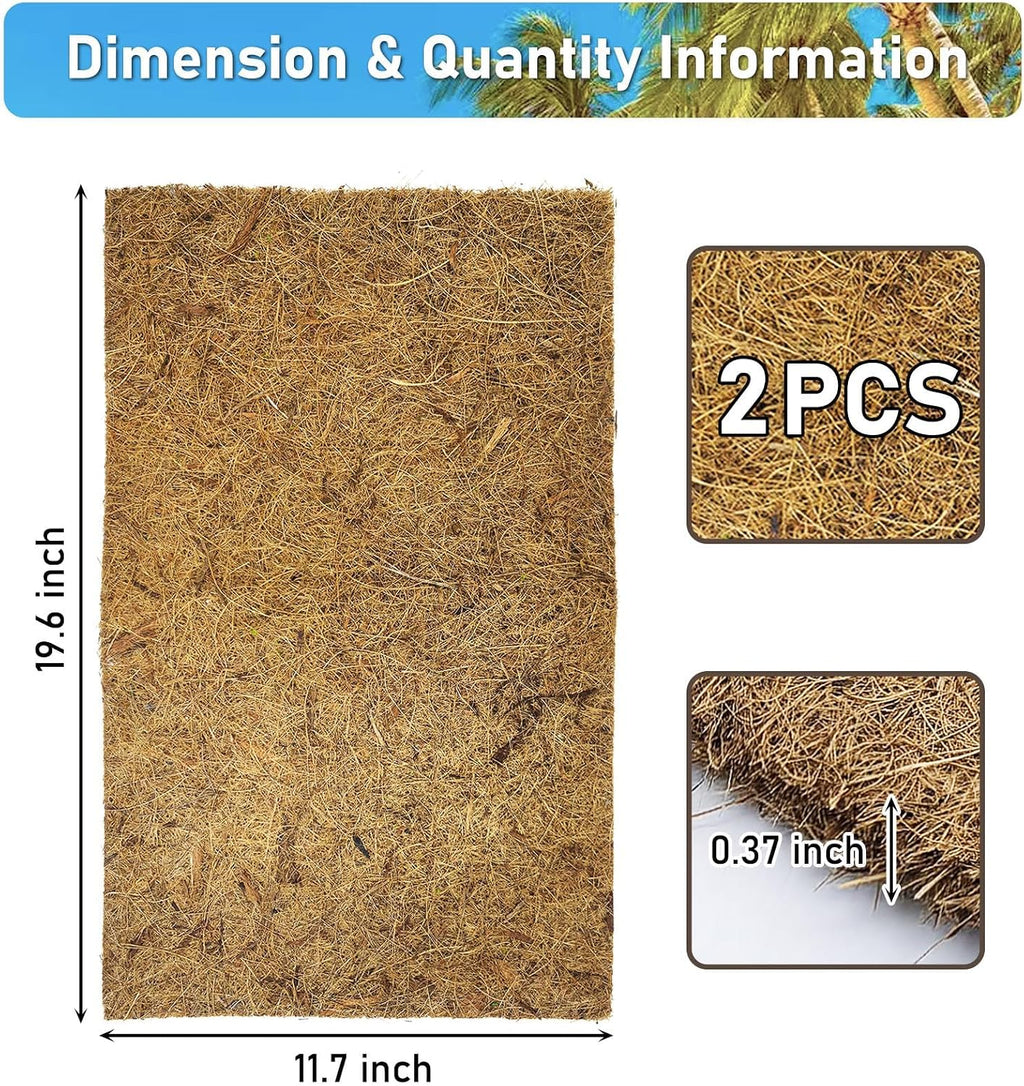 PIVBY 2 PCS Reptile Carpet, Natural Coco Coir Mat (19.6" x 11.7"), Coconut Fiber Substrate Pet Terrarium Liner for