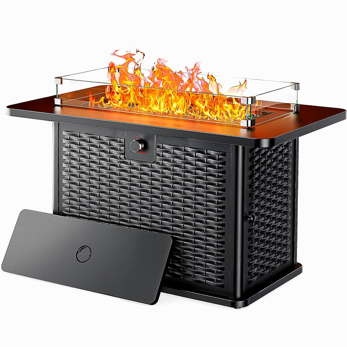 43-Inch Rectangular Propane Fire Pit with 60,000 BTU Output, Fire Pit Table Premium Gas for Outside Patio with 304